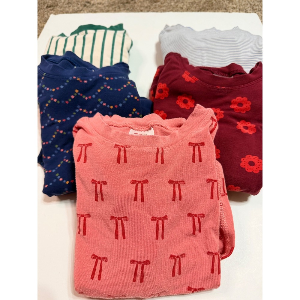 Hanna Andersson Pajama Sets Lot of 5 Size 100 US 4 Bows Flowers Stars Stripes